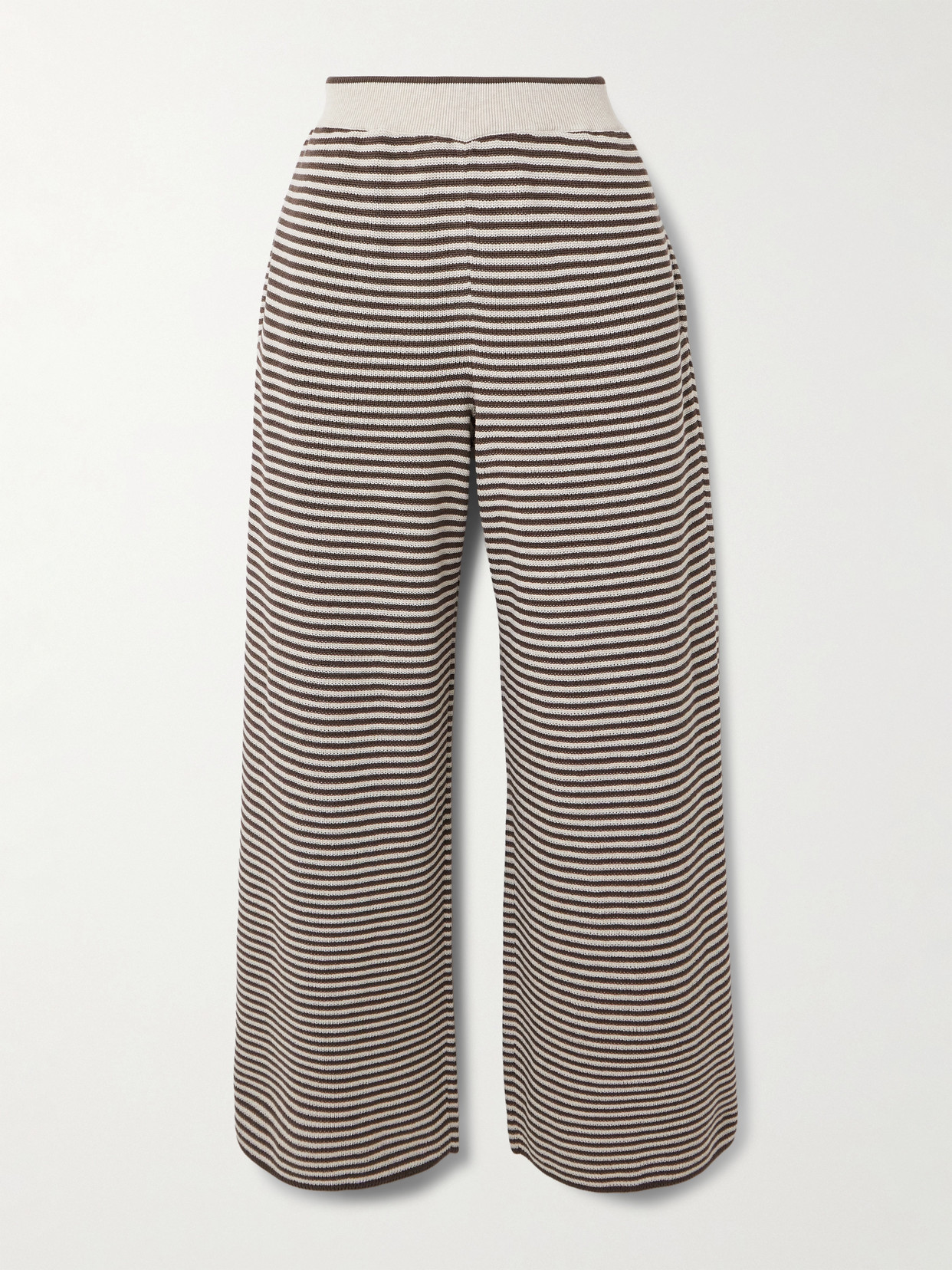 Brunello Cucinelli Striped Knitted Cotton Wide-leg Pants In Brown