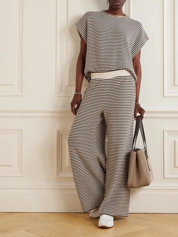 Brunello Cucinelli Striped knitted cotton wide-leg pants