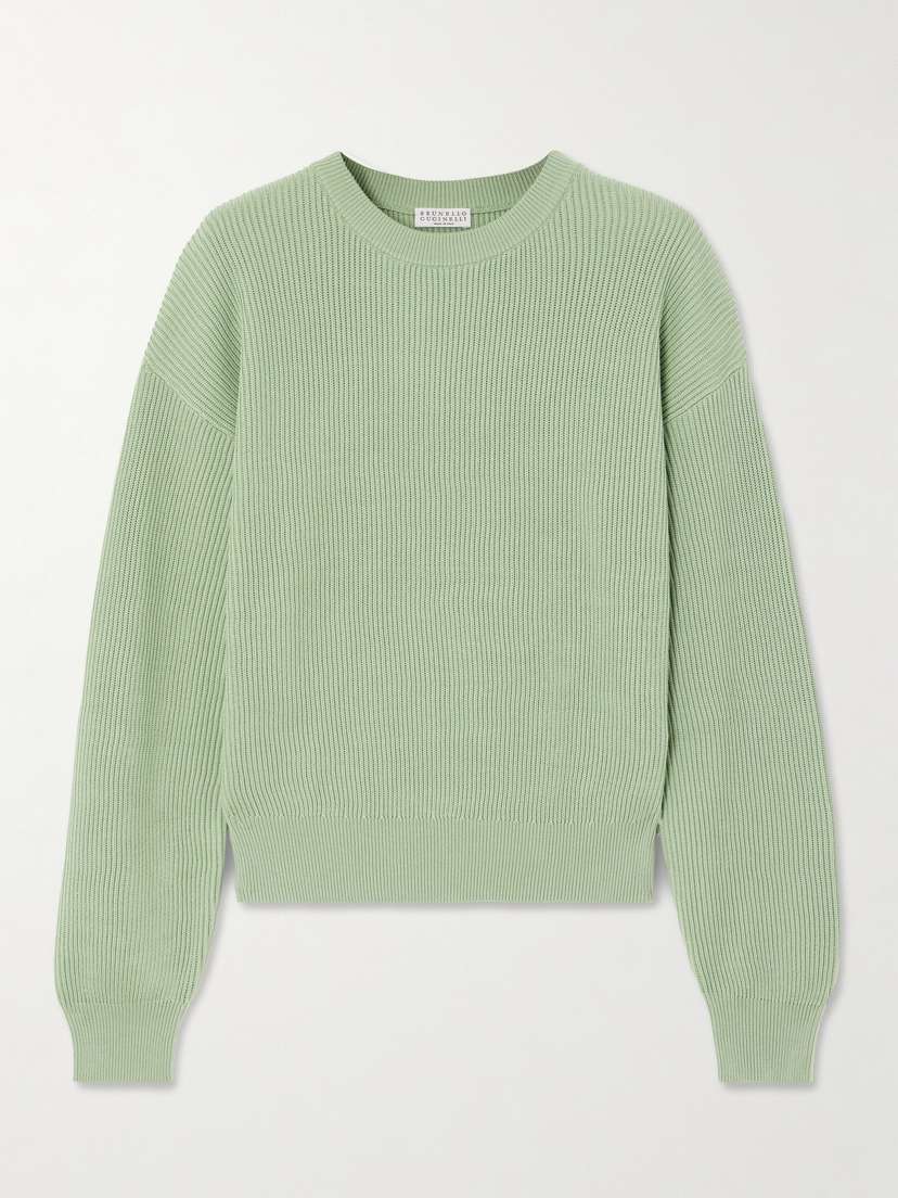 Brunello Cucinelli Bead-embellished Ribbed Cotton Sweater