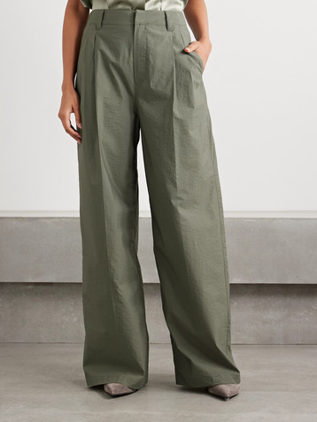 Brunello Cucinelli Pleated cotton-blend shell wide-leg pants