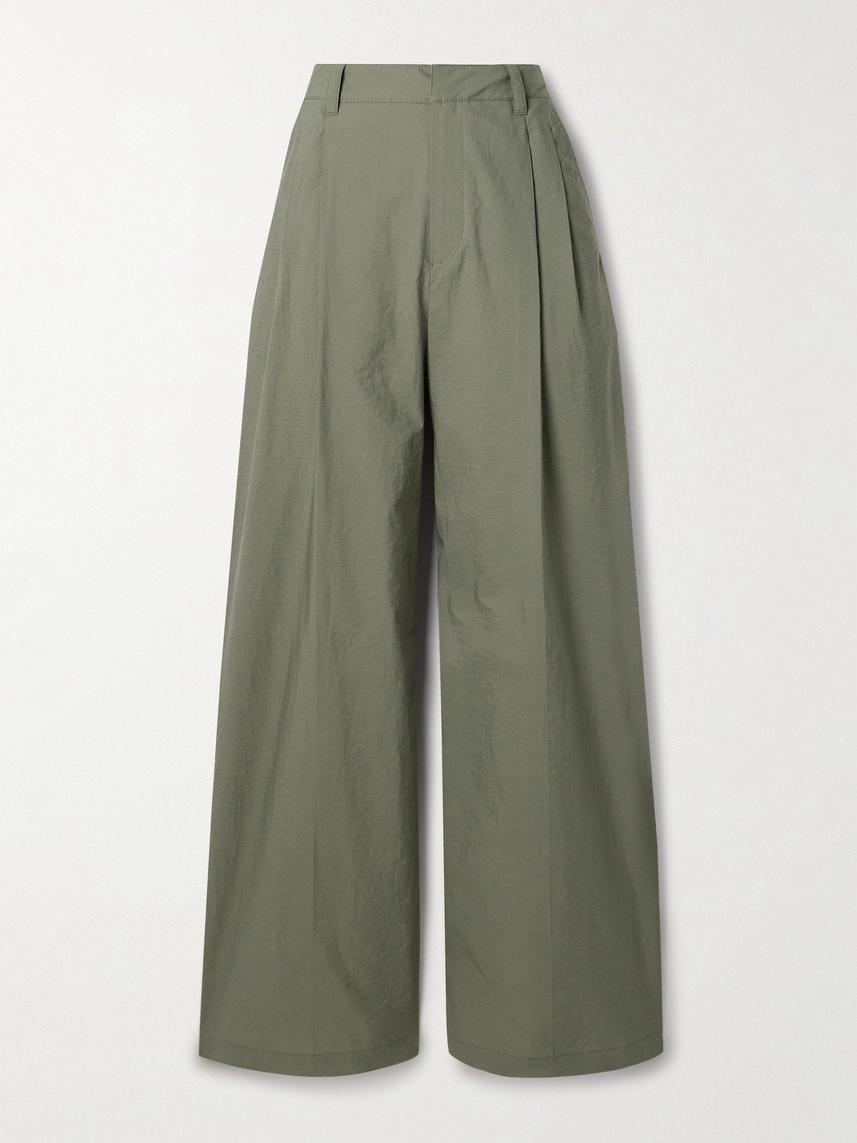 Brunello Cucinelli Pleated Cotton-blend Shell Wide-leg Pants In Green