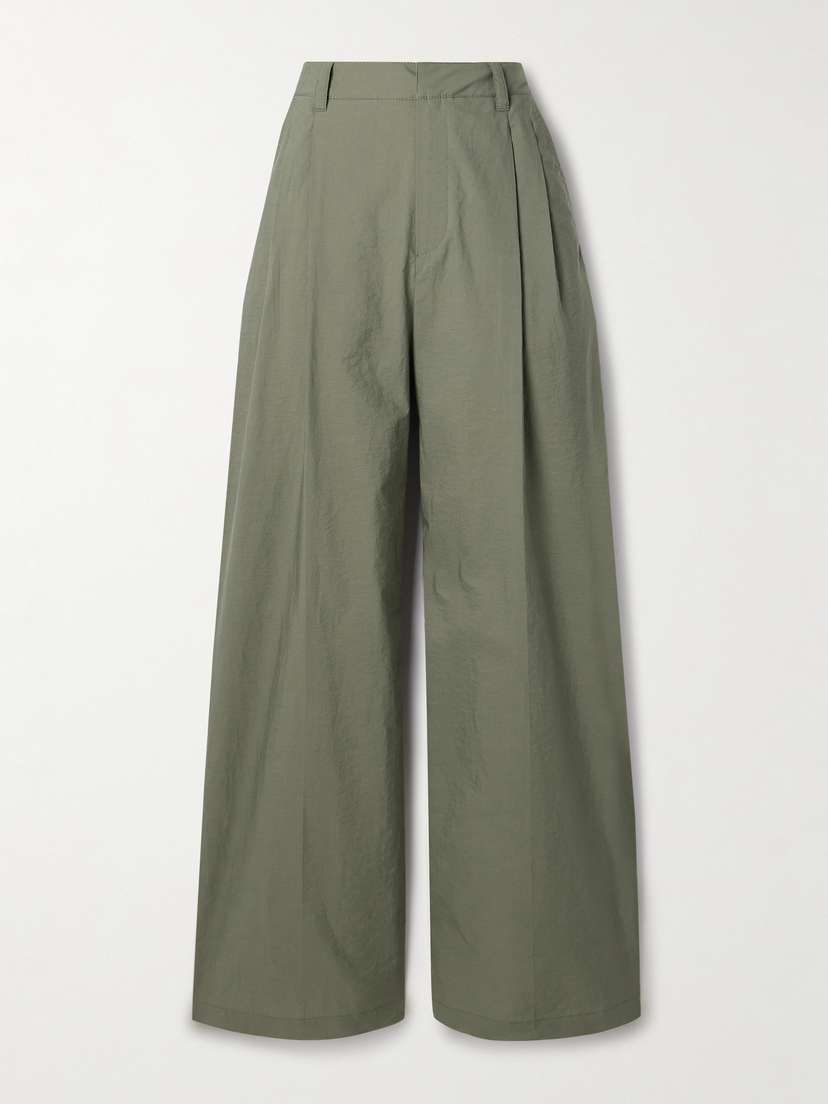 Brunello Cucinelli — Pleated cotton-blend shell wide-leg pants