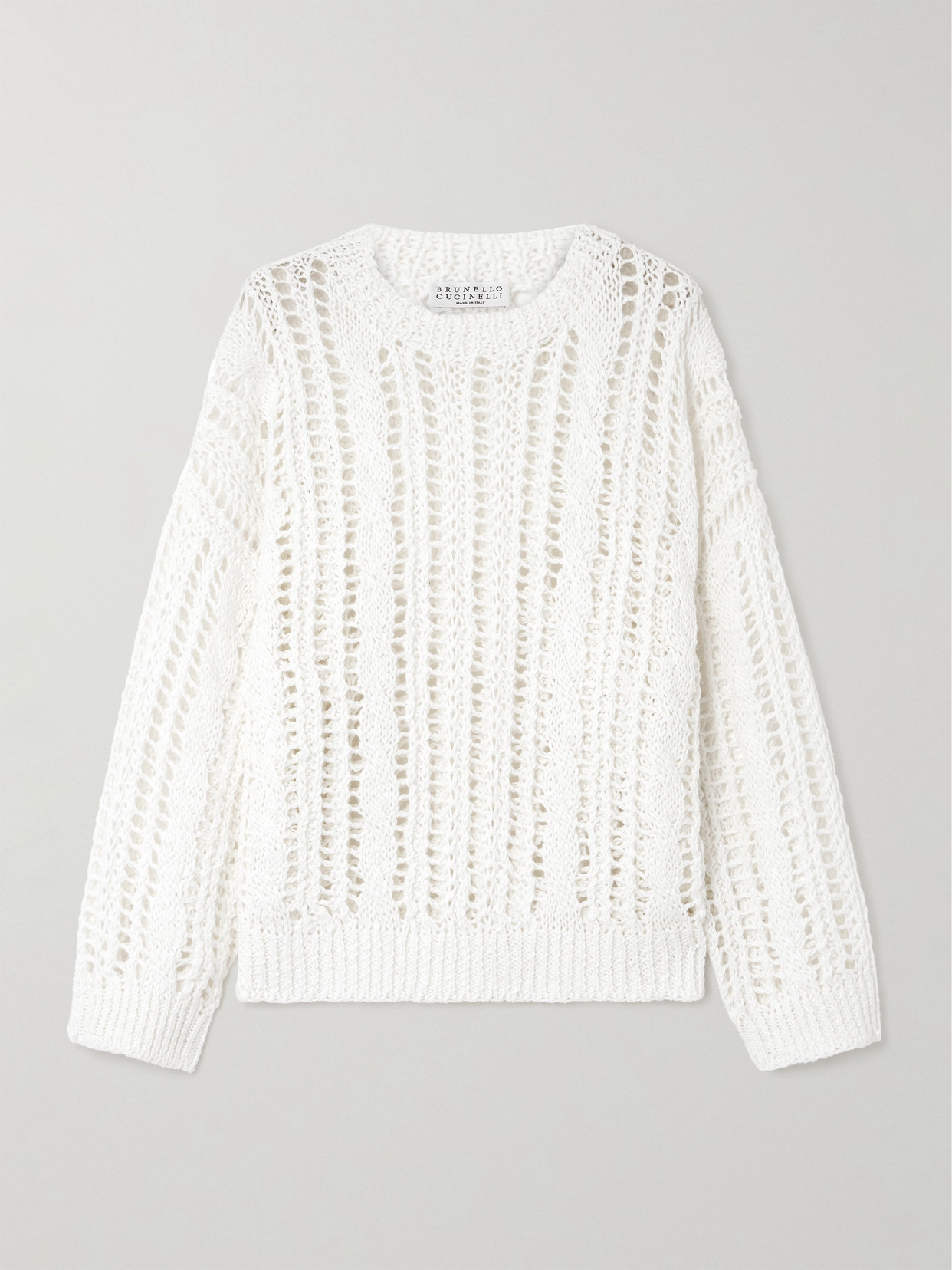 Brunello Cucinelli Open-knit Jute-blend Sweater In White