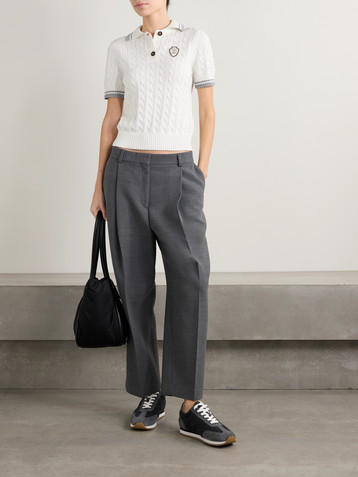 Brunello Cucinelli Appliquéd cable-knit cotton polo sweater