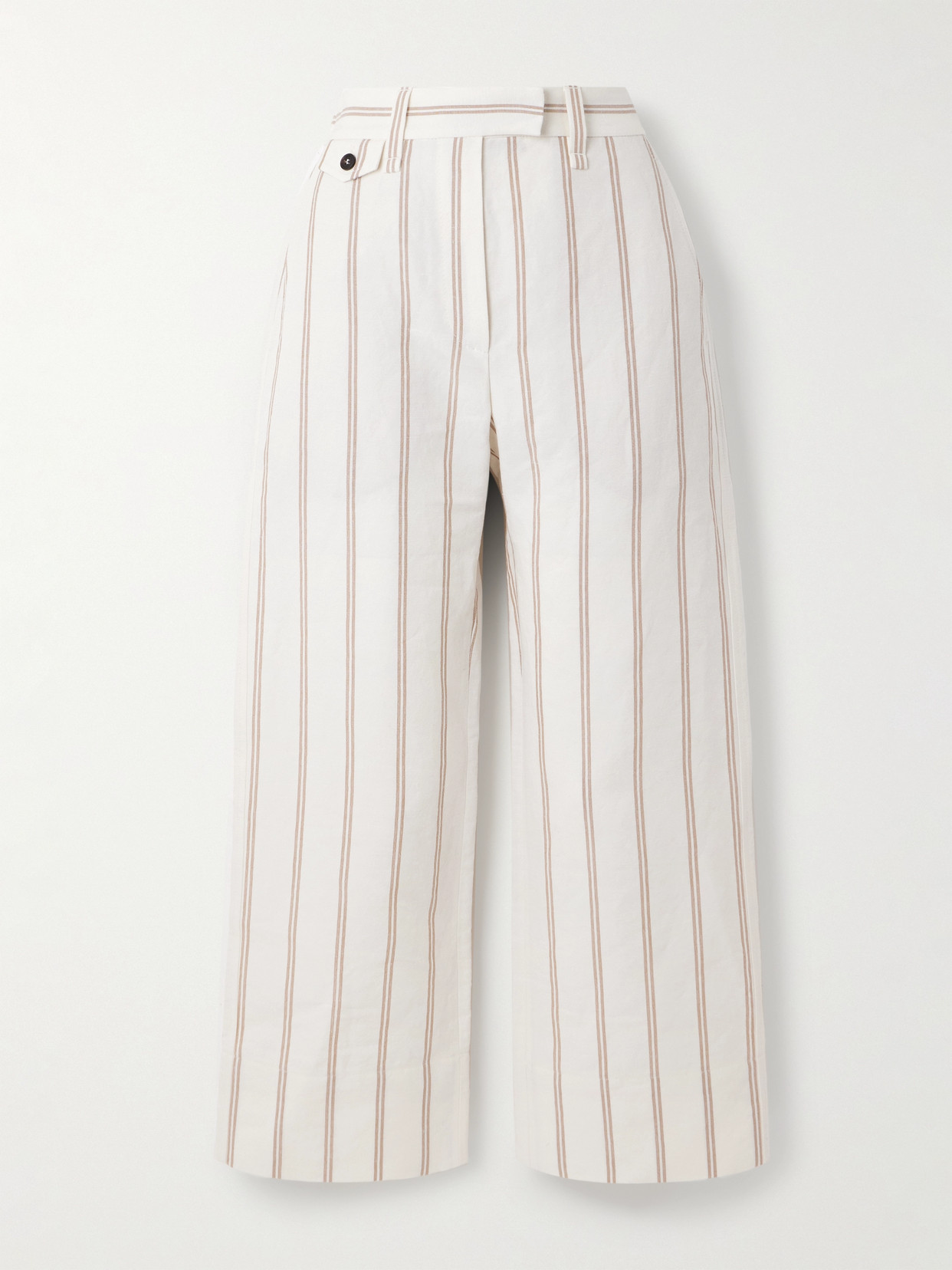 Brunello Cucinelli Cropped Striped Linen And Cotton-blend Wide-leg Pants In Off-white
