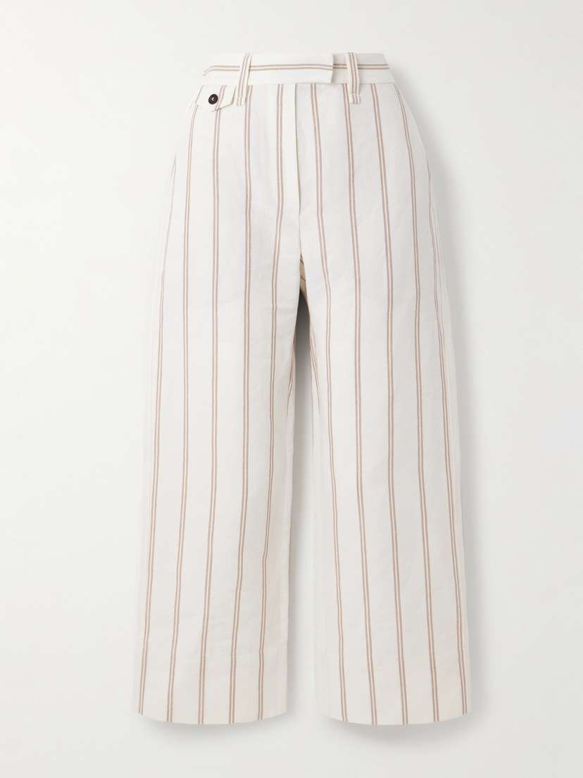 Brunello Cucinelli Cropped Striped Linen And Cotton-blend Wide-leg Pants