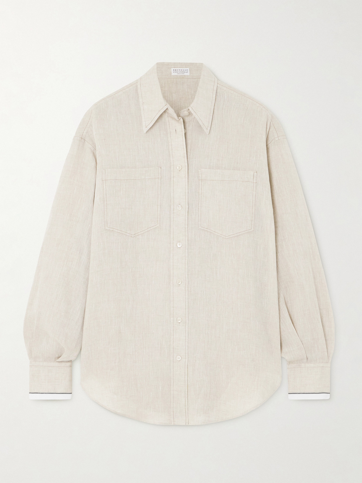 Brunello Cucinelli - Bead-embellished Linen Shirt - Beige
