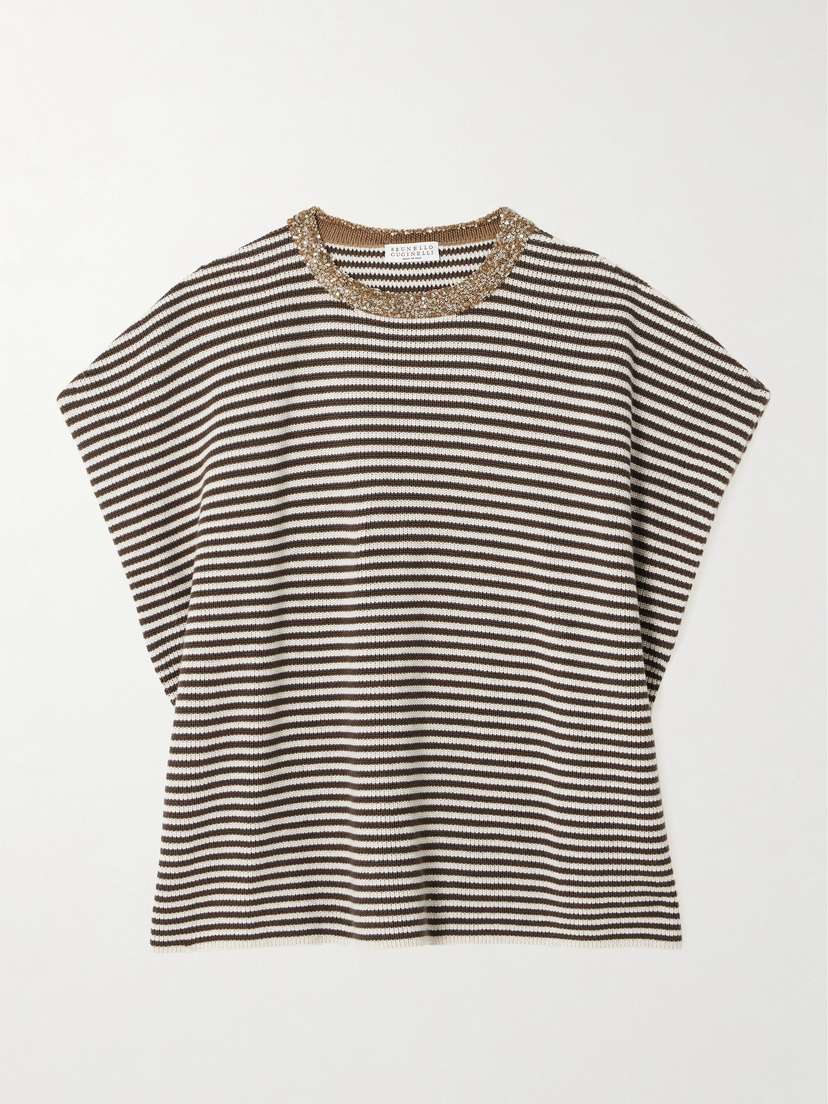 Brunello Cucinelli Embellished Striped Cotton Sweater