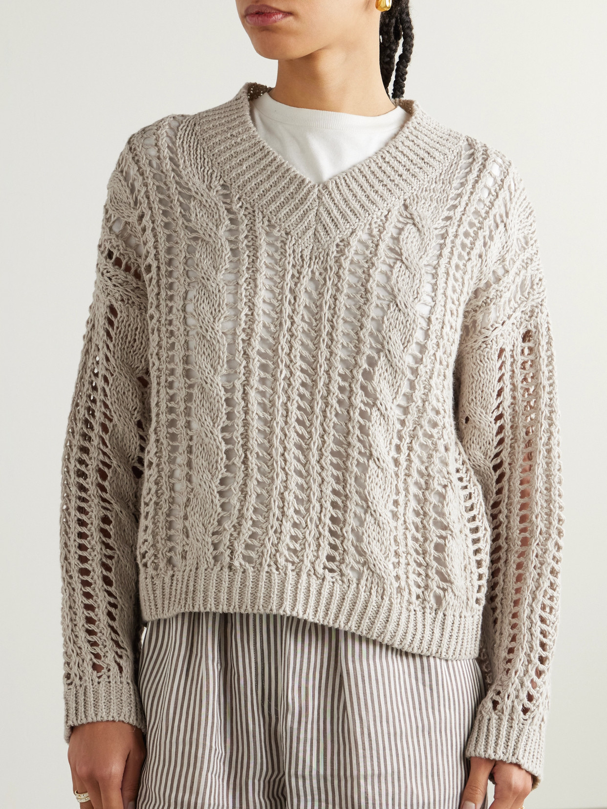BRUNELLO CUCINELLI OPEN-KNIT JUTE-BLEND SWEATER