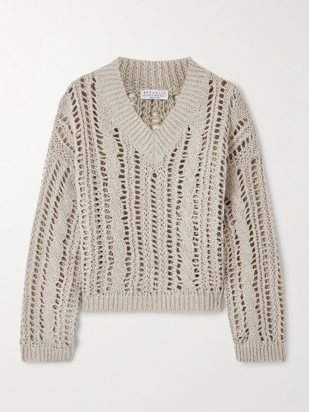 Brunello Cucinelli Open-knit Jute-blend Sweater In Neutrals