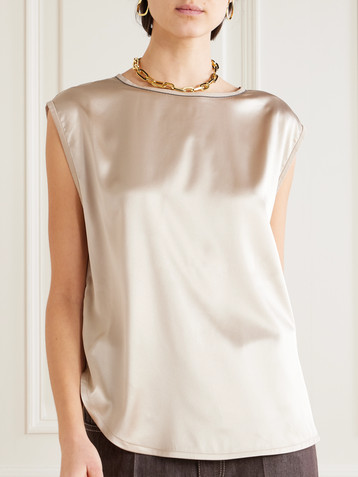 Brunello Cucinelli Bead-embellished silk-blend satin top