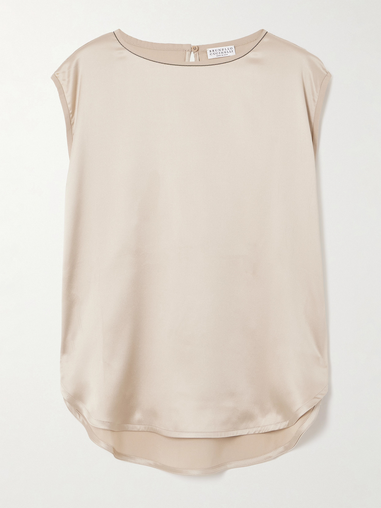 Brunello Cucinelli - Bead-embellished Silk-blend Satin Top - Beige