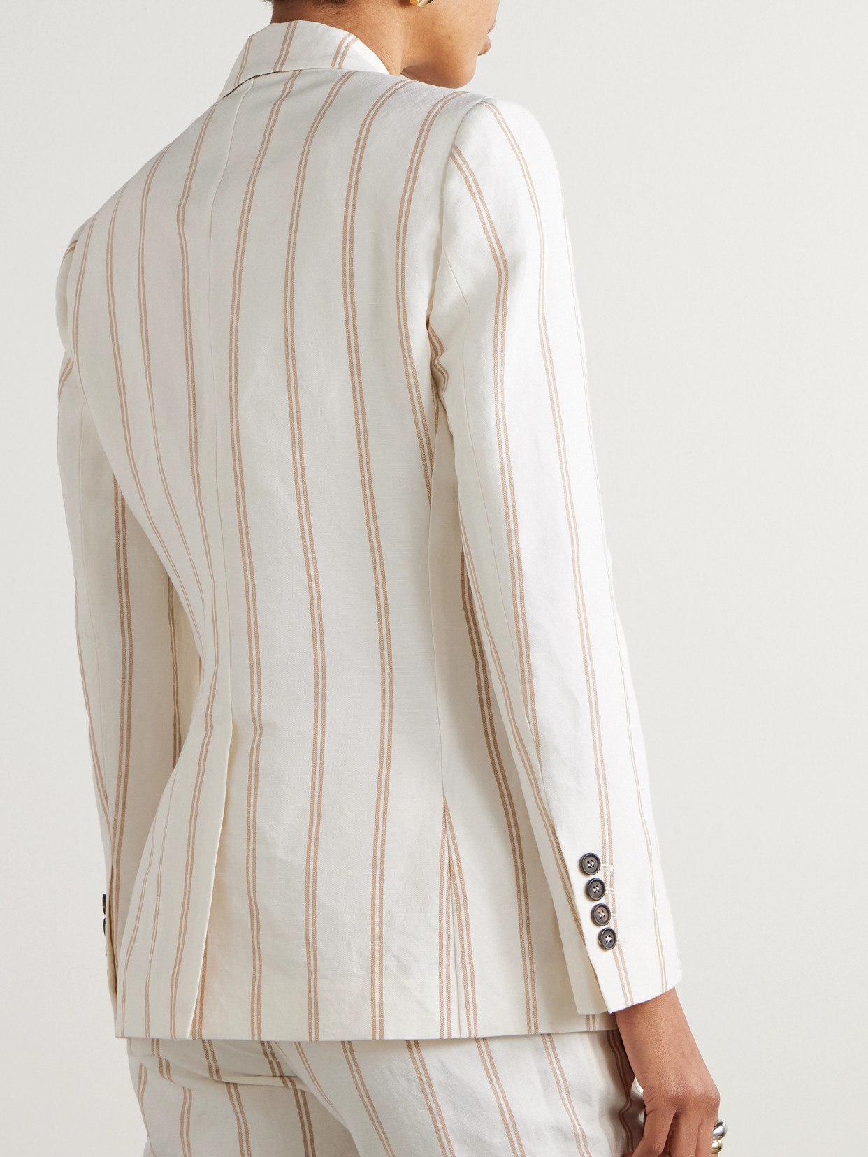 Brunello Cucinelli Multicolor Jacket With All-over Striped Motif And Monile Detail In Off-white