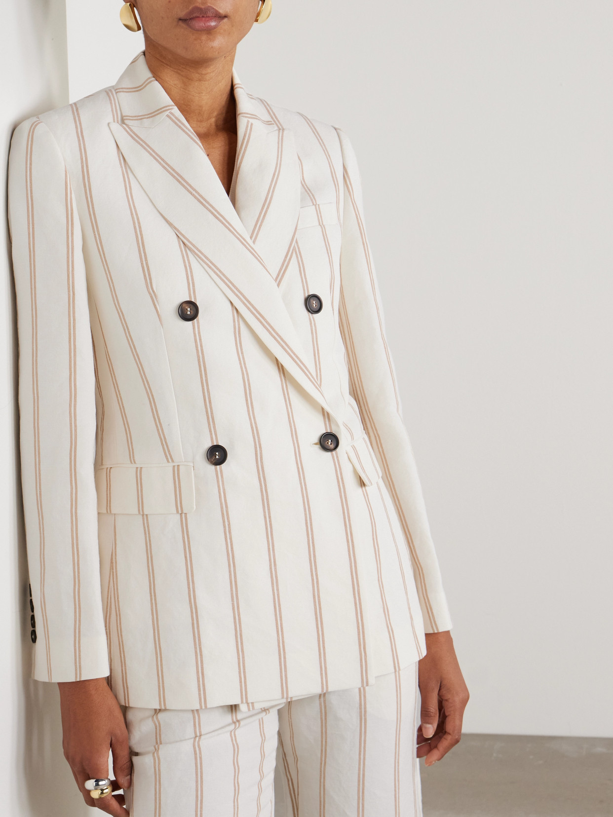 Brunello Cucinelli Multicolor Jacket With All-over Striped Motif And Monile Detail In Off-white