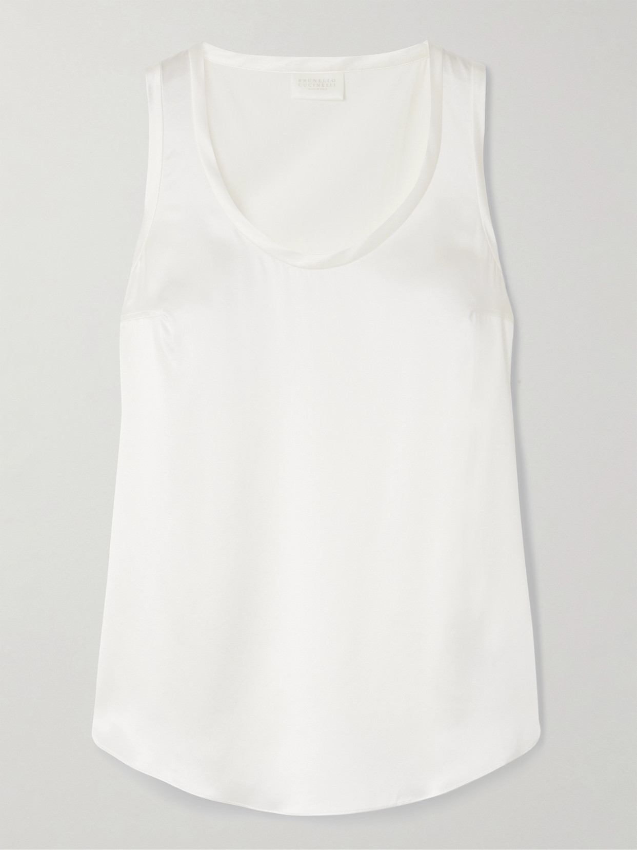 Brunello Cucinelli Silk-blend Satin Tank In Off-white