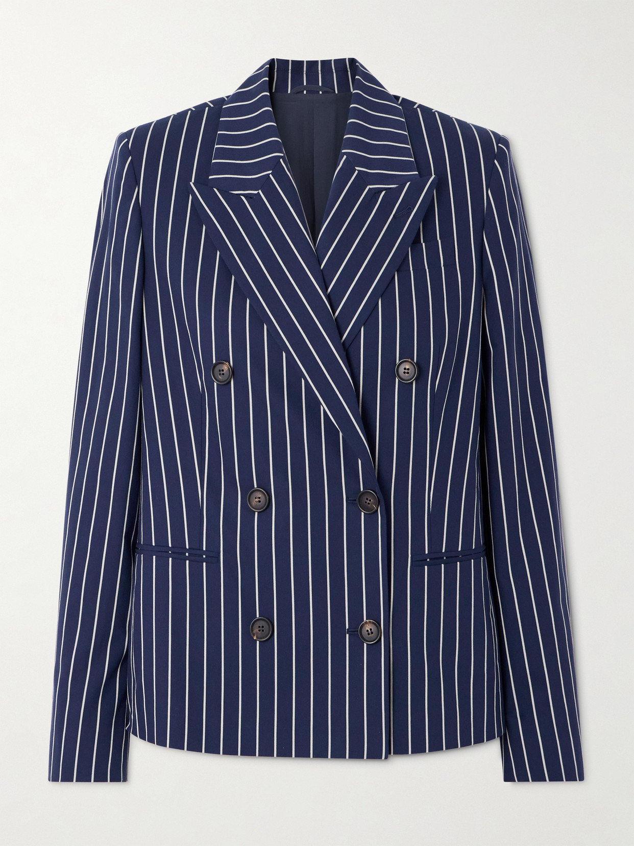 Brunello Cucinelli Double-breasted Striped Cotton And Silk-blend Blazer In Blue