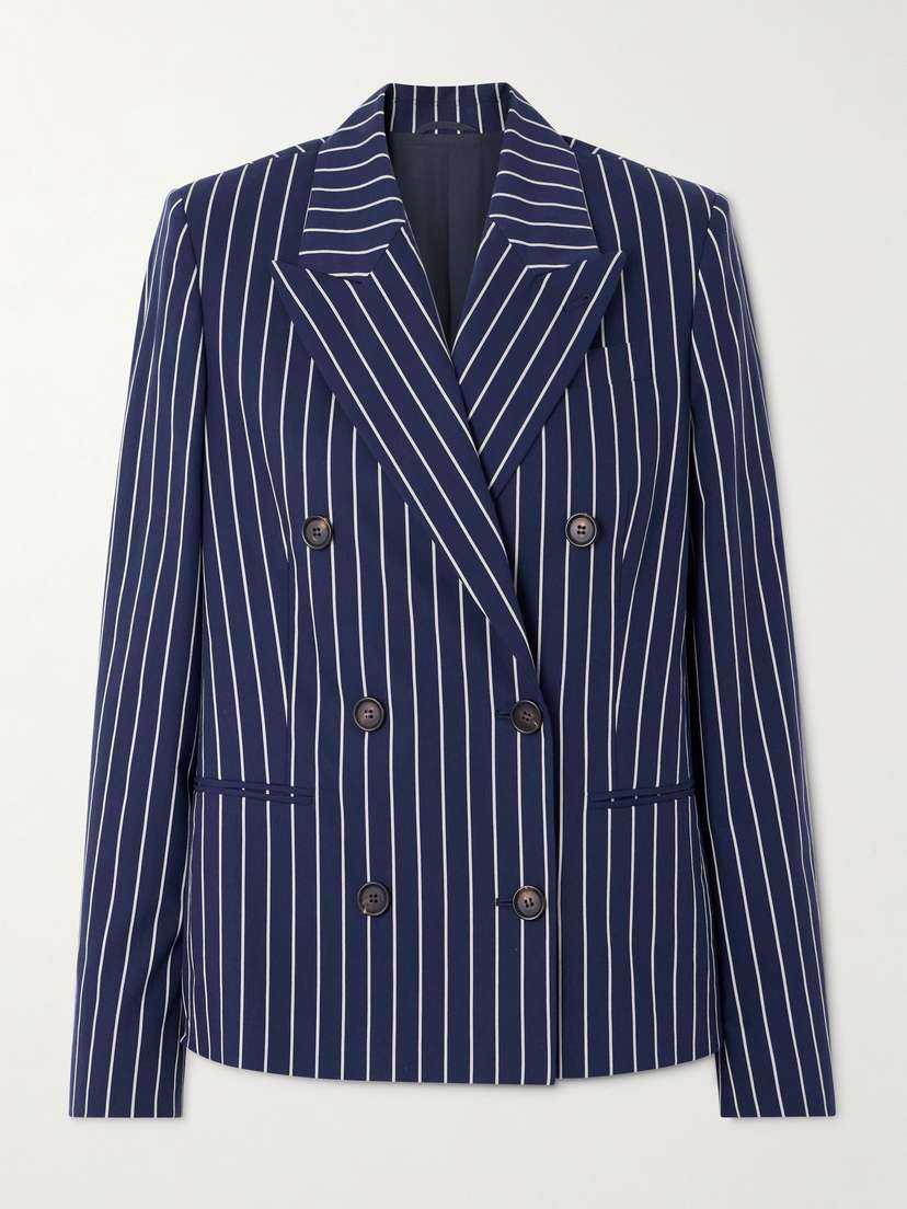 Brunello Cucinelli — Double-breasted striped cotton and silk-blend blazer
