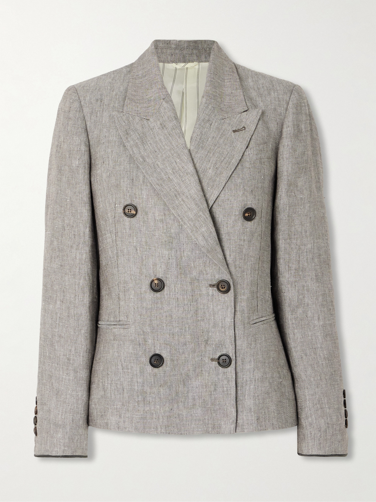 Brunello Cucinelli Double-breasted Hemp And Linen-blend Blazer In Gray