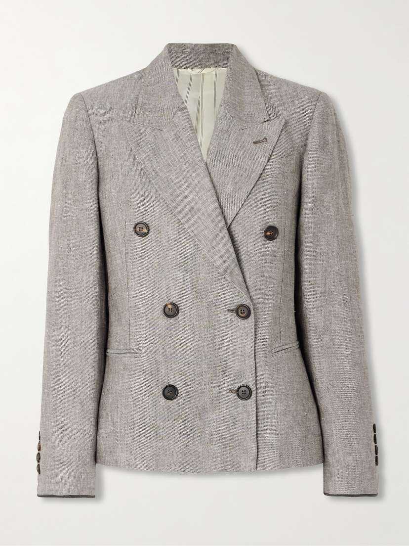Brunello Cucinelli Double-breasted Hemp And Linen-blend Blazer