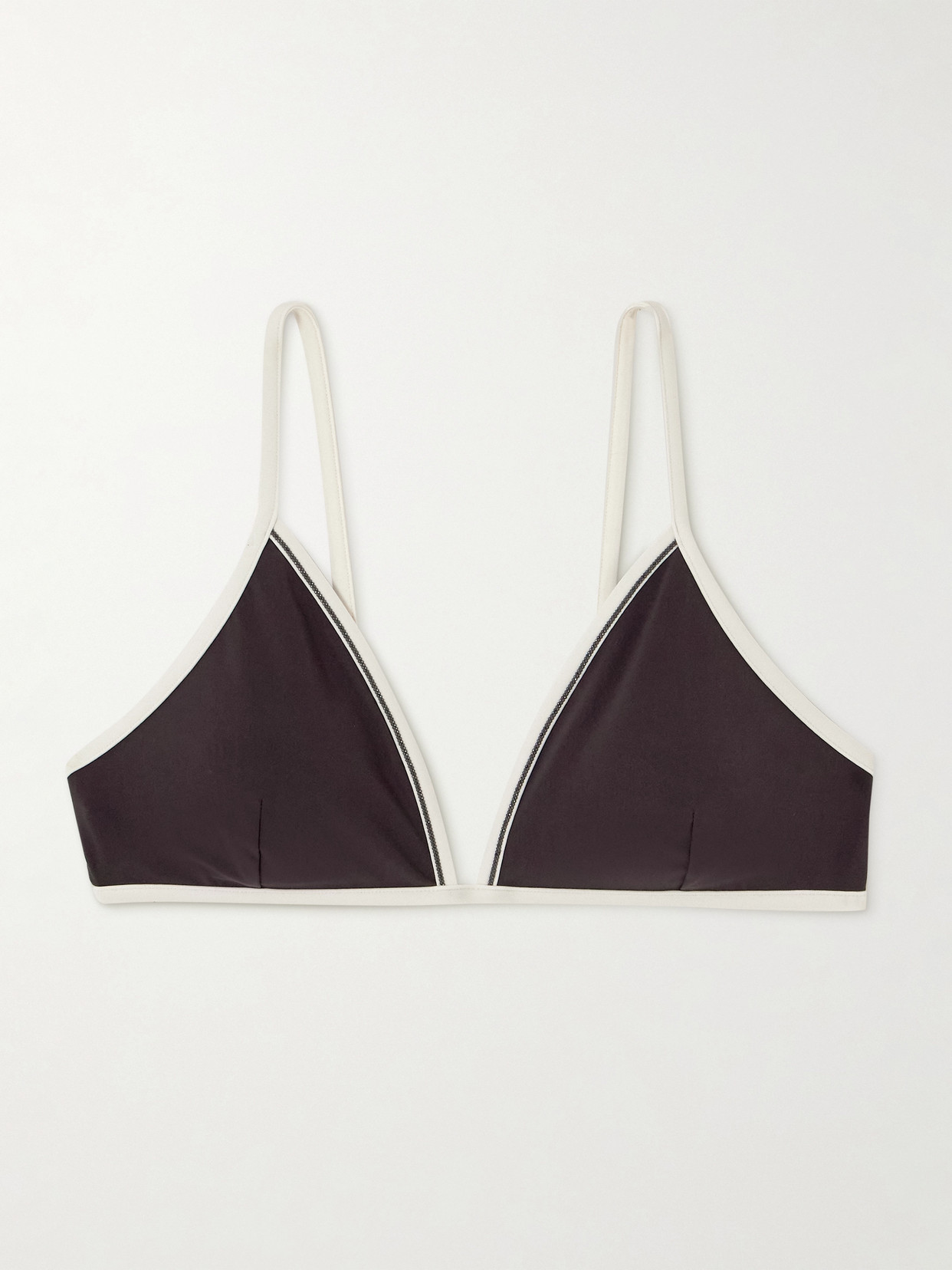 Brunello Cucinelli Techno Jersey Monili-trim Bikini Top In Brown