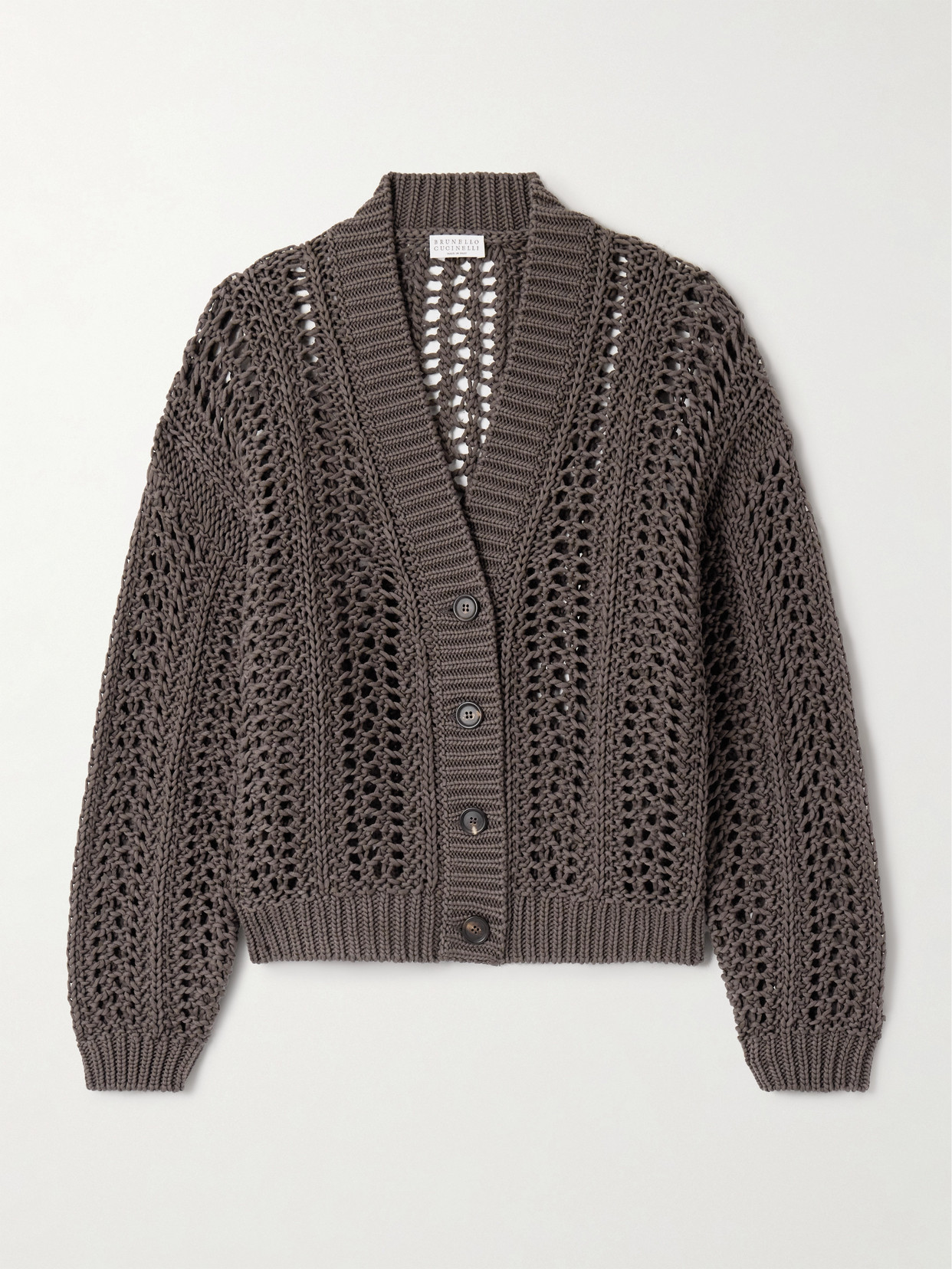 Brunello Cucinelli Open-knit Cotton Cardigan In Brown