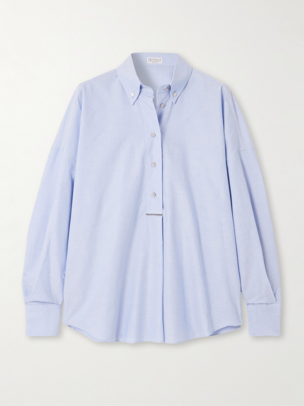 Brunello Cucinelli Bead-embellished Cotton Oxford Shirt In Blue