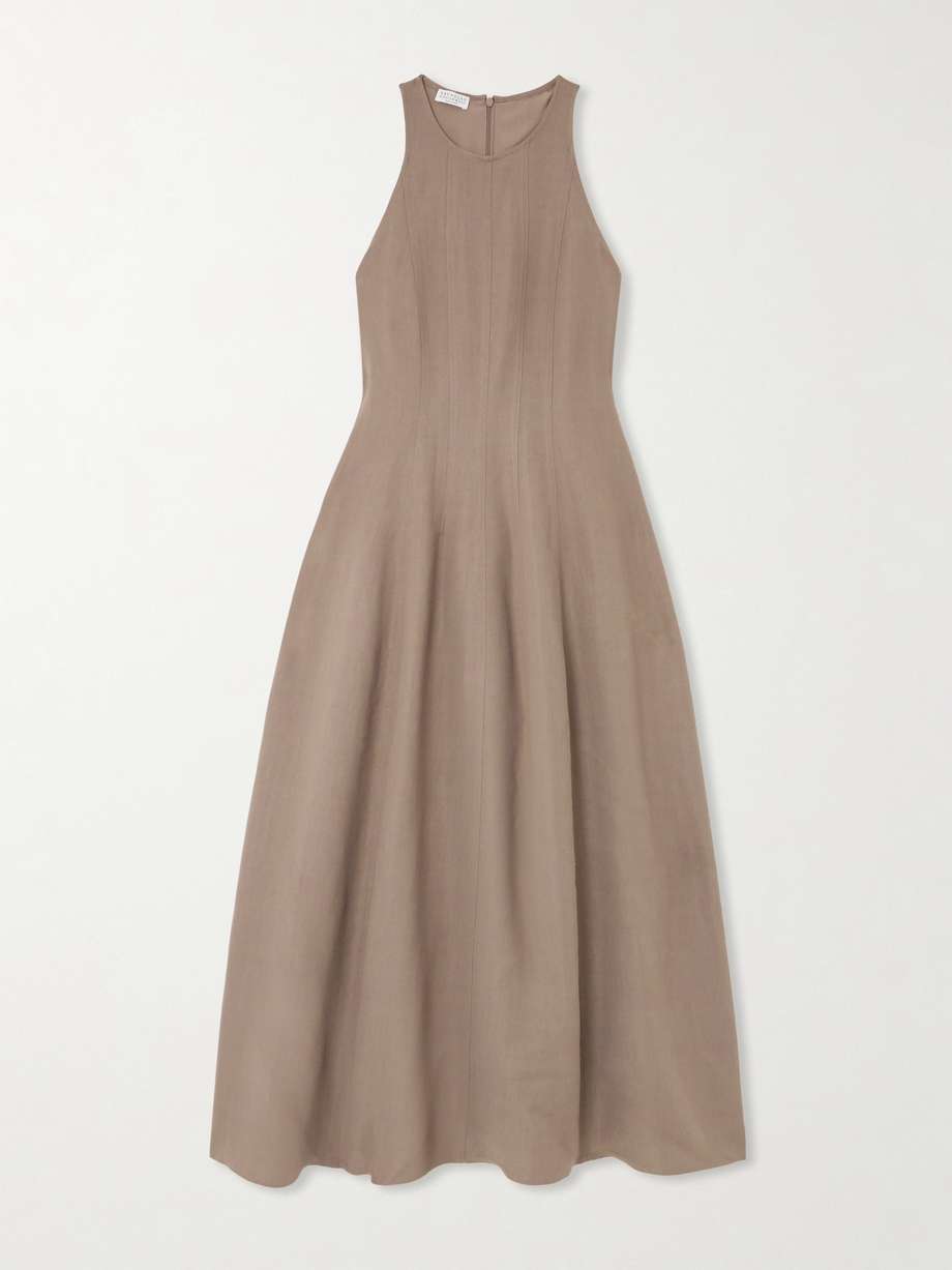 paneled twill midi dress