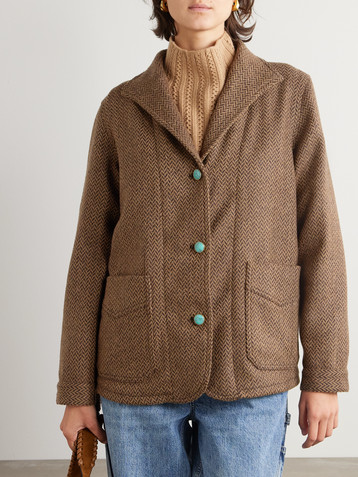 Fortela Turquoise-embellished herringbone wool-blend tweed jacket