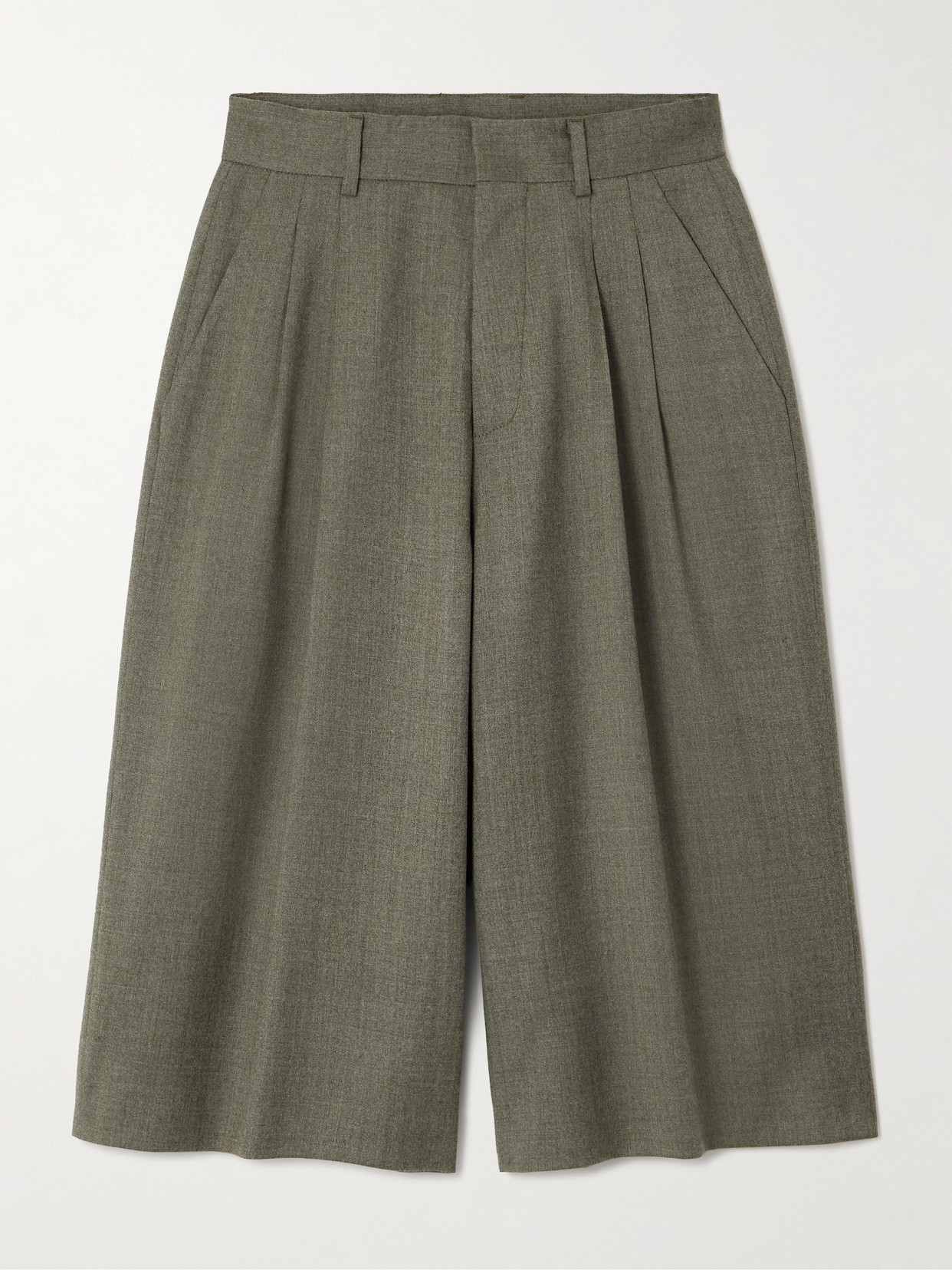 Fortela Pleated Wool-blend Shorts In Green