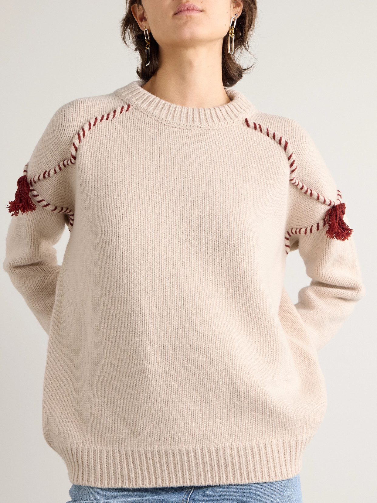 FORTELA TASSELED WOOL AND CASHMERE-BLEND SWEATER 
