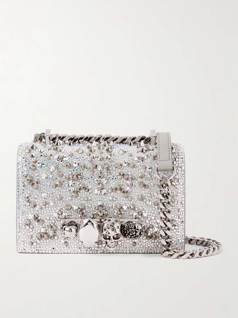 McQueen Jewelled Satchel Crystal-embellished Studded Suede Shoulder Bag