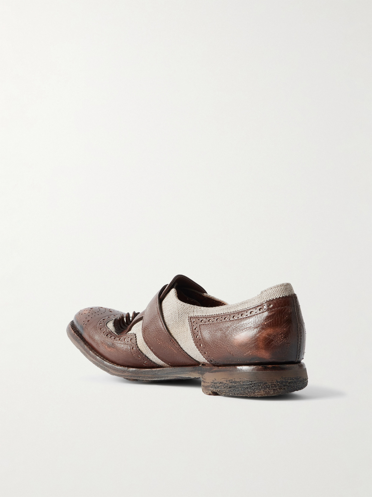 CHURCH'S SHANGHAI DISTRESSED LEATHER AND CANVAS BROGUES
