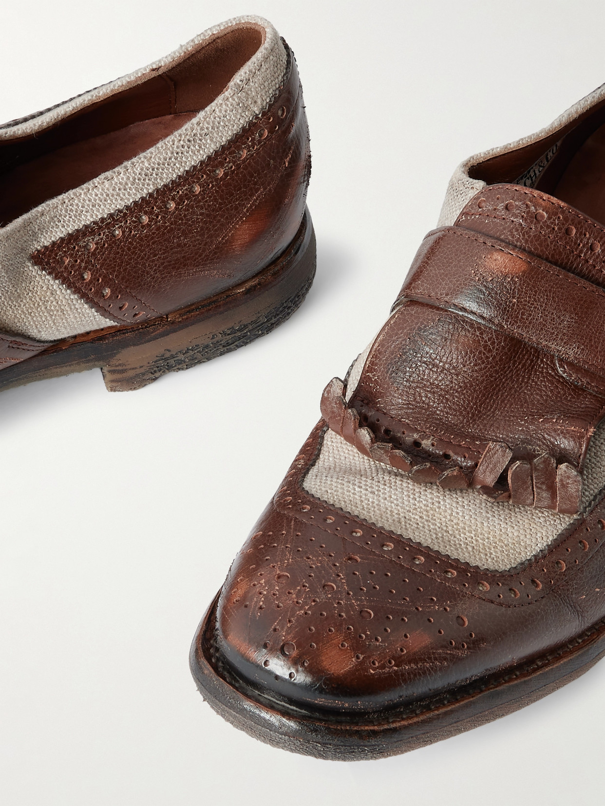 CHURCH'S SHANGHAI DISTRESSED LEATHER AND CANVAS BROGUES