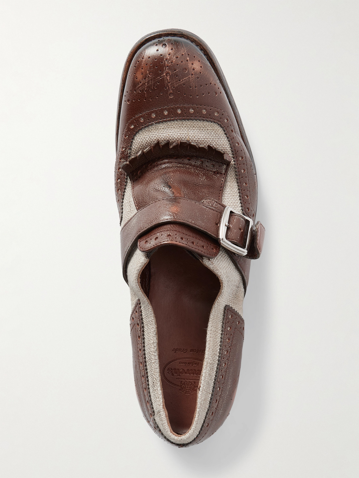 CHURCH'S SHANGHAI DISTRESSED LEATHER AND CANVAS BROGUES