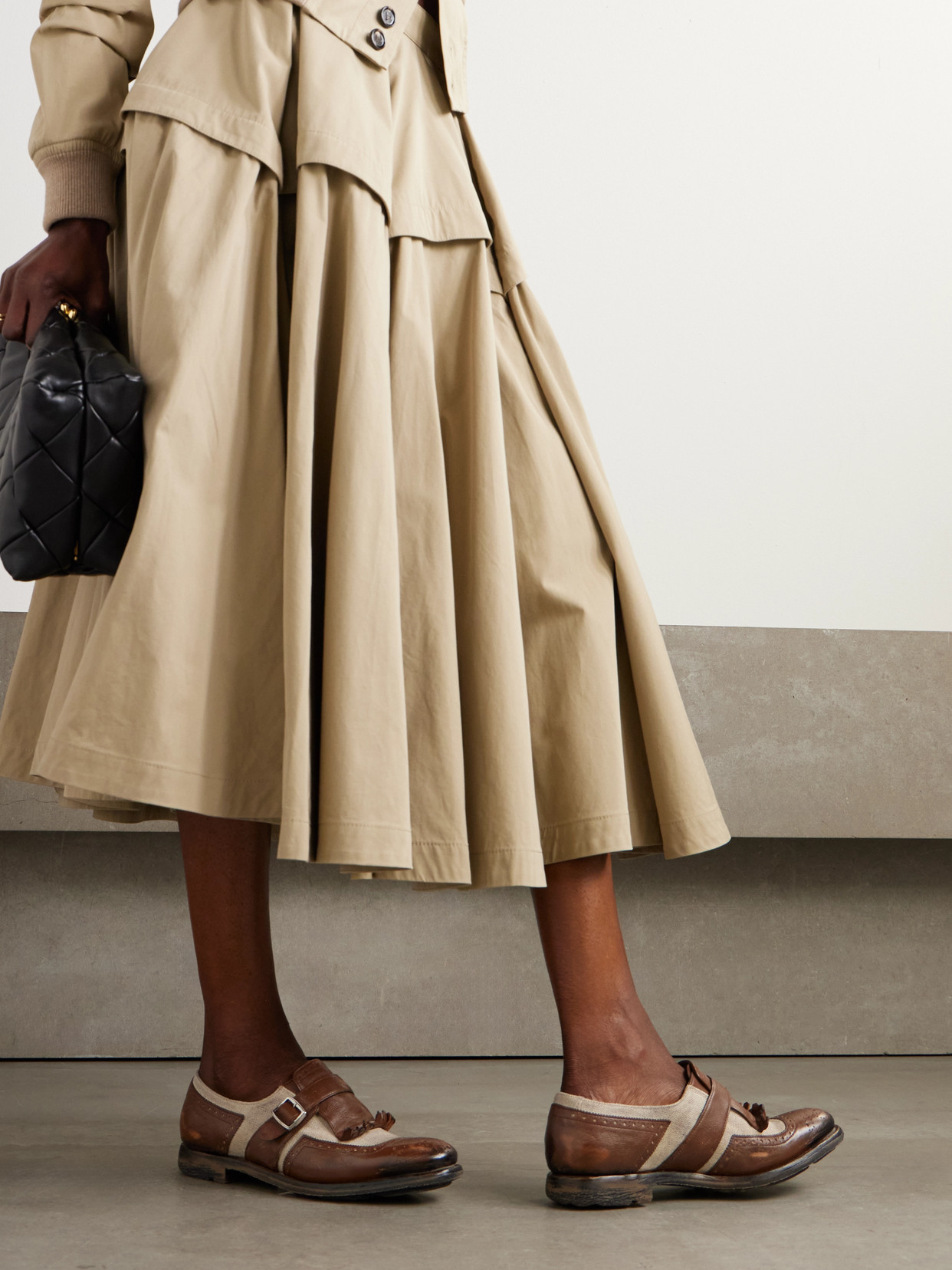 CHURCH'S SHANGHAI DISTRESSED LEATHER AND CANVAS BROGUES