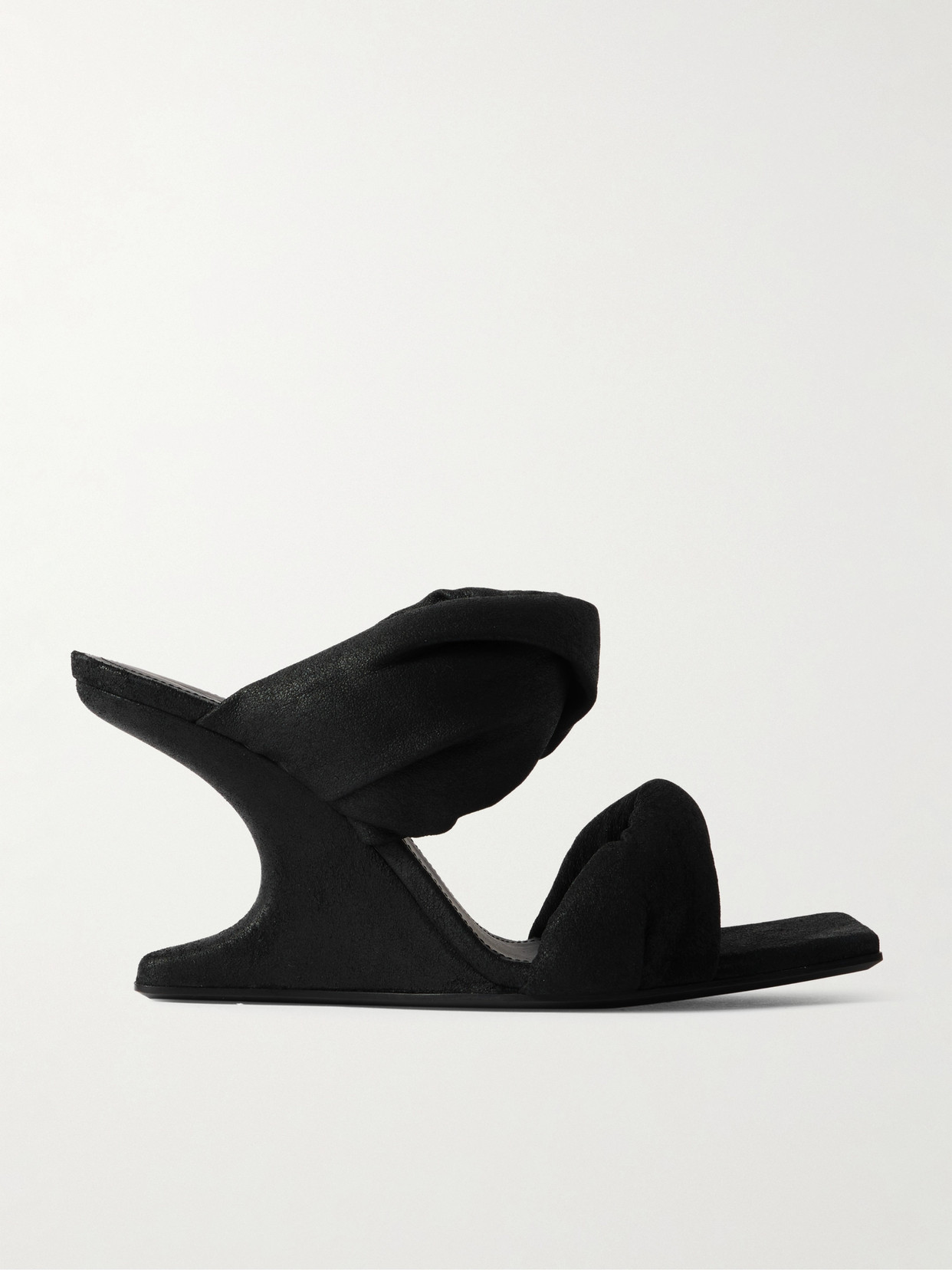 Rick Owens Twisted Cantilever Suede Wedge Mules In Black