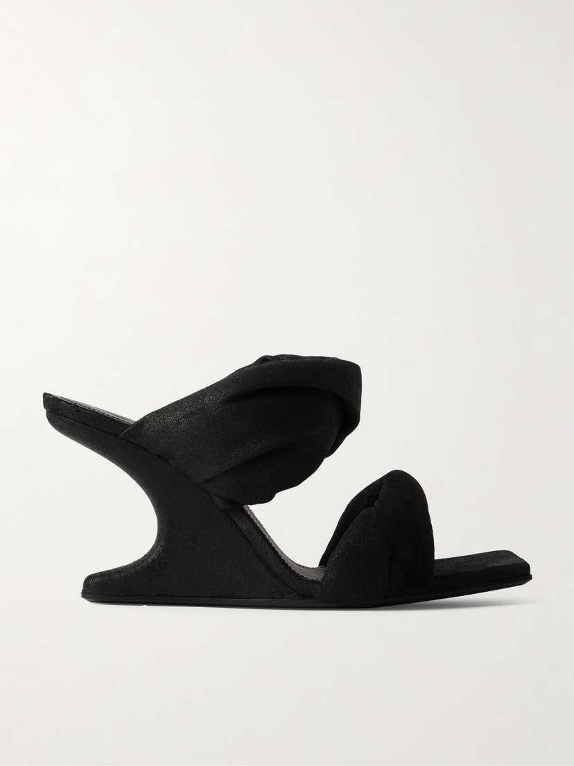 Rick Owens Twisted Cantilever Suede Wedge Mules