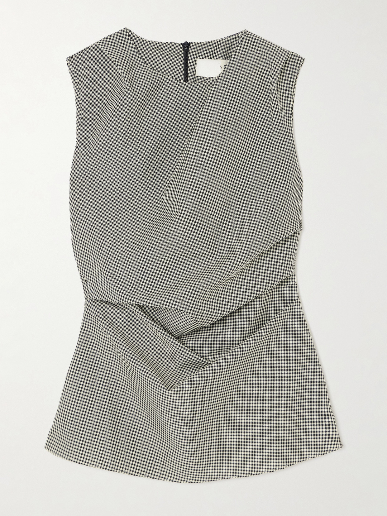 Rohe Gathered Gingham Wool-blend Top In Black