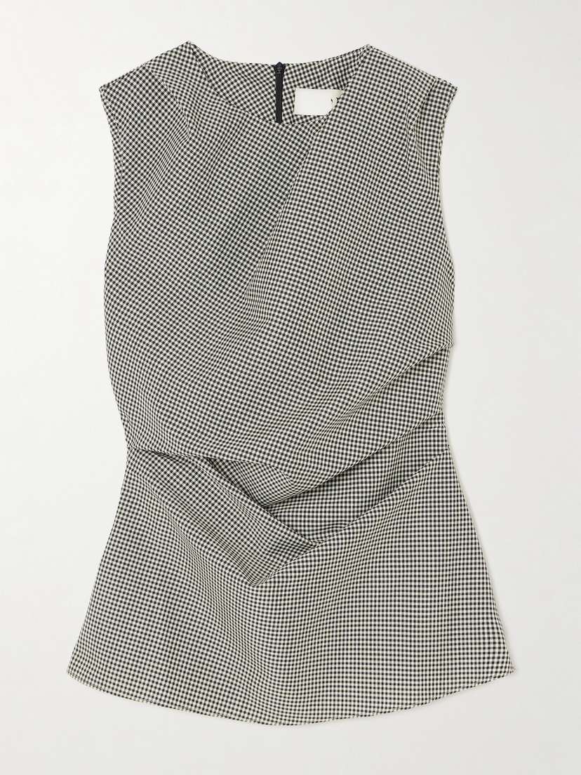 RÓHE Gathered Gingham Wool-blend Top