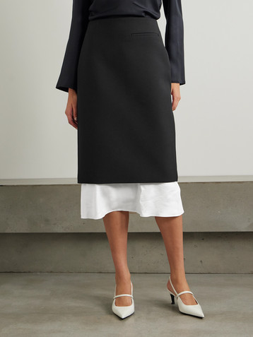 Róhe Silk-trimmed wool-blend midi skirt