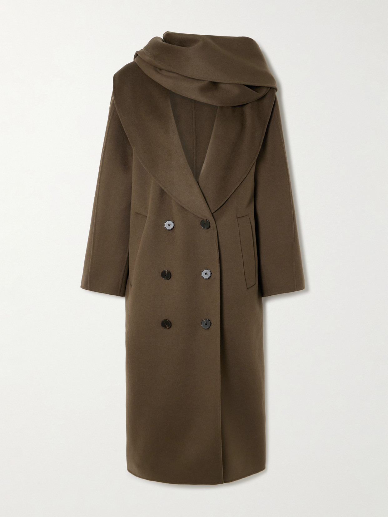 Rohe Double-breasted Scarf-detailed Layered Wool Coat In Brown