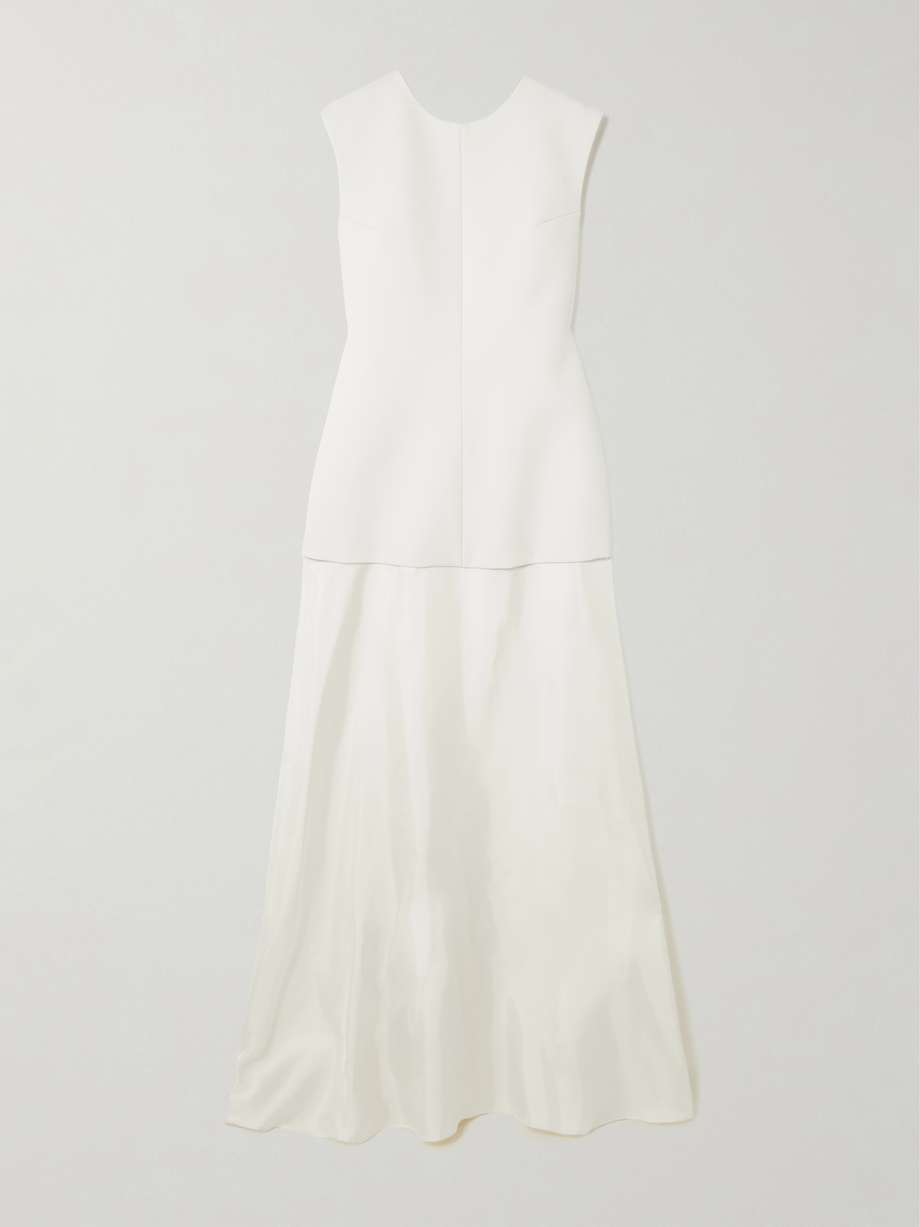 open-back wool-blend and silk gown