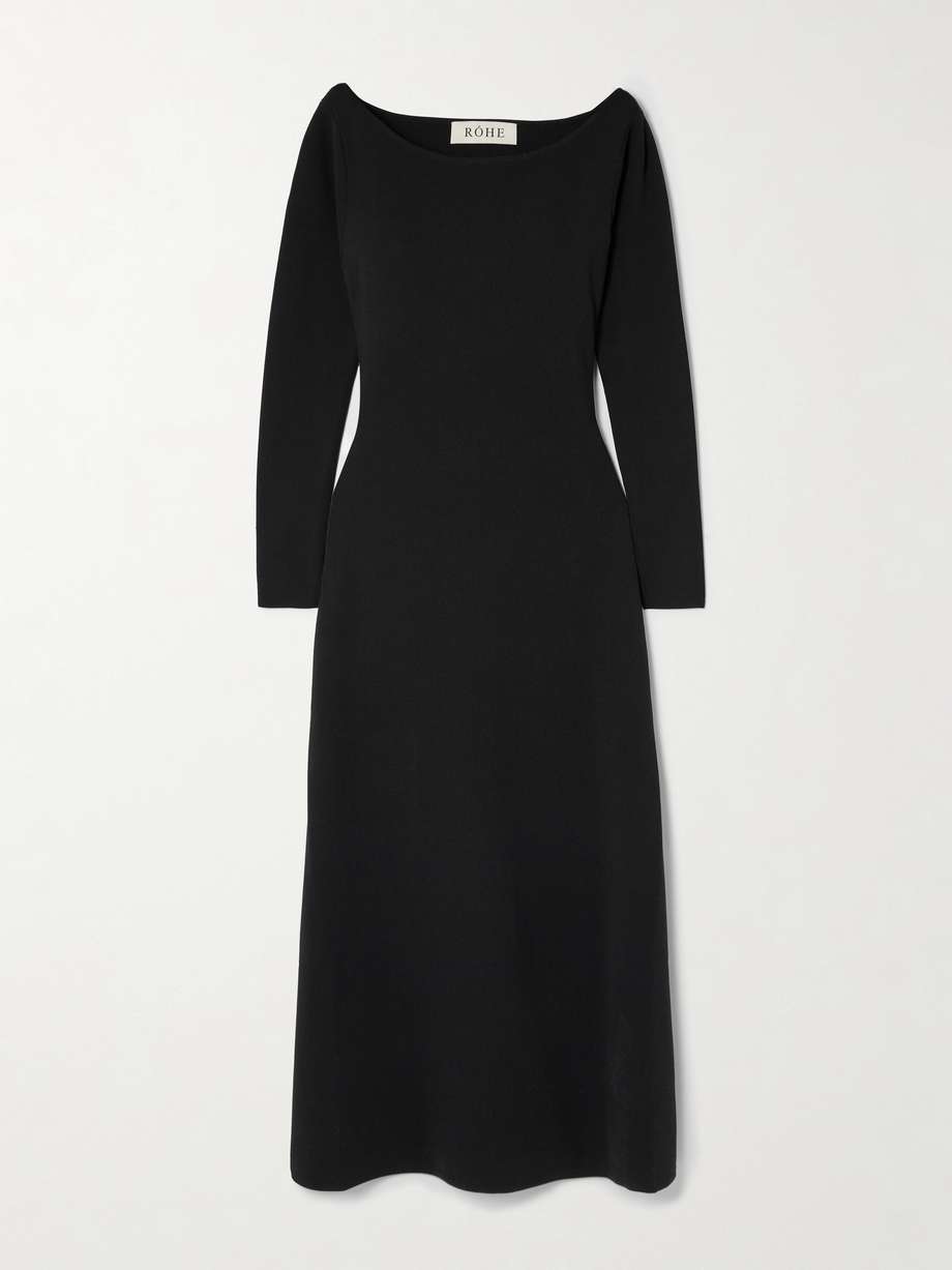 off-the-shoulder ribbed-knit maxi dress