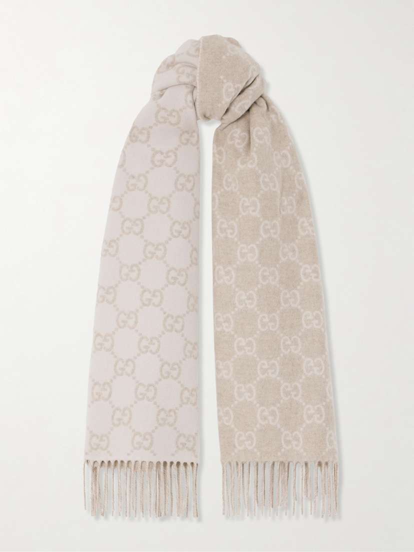 Gucci Fringed Jacquard-knit Cashmere Scarf