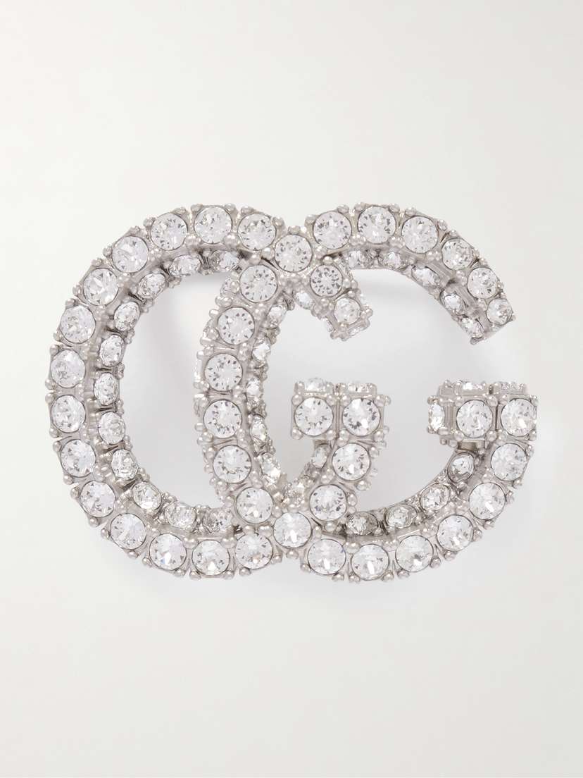 Gucci Marmont Silver-tone Crystal Brooch