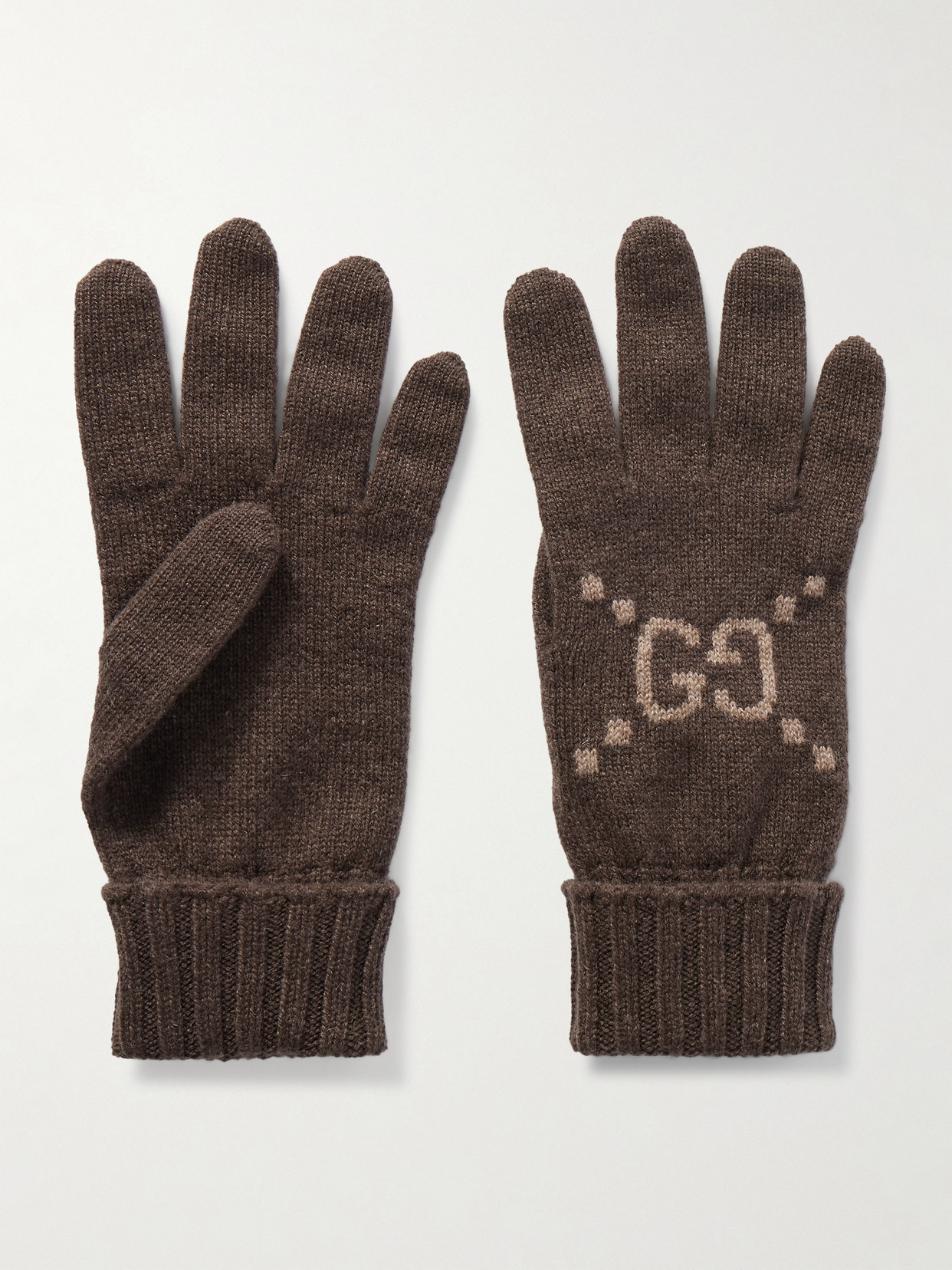 Gucci Intarsia-knit Cashmere Gloves In Burgundy