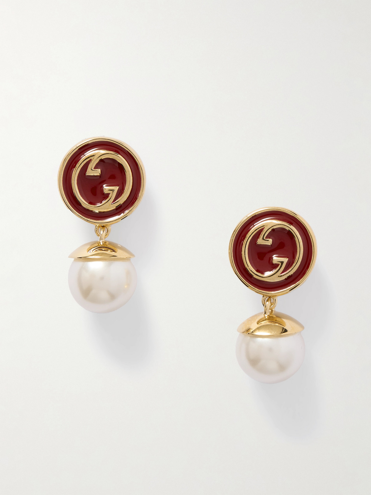 Gucci Blondie Gold-tone, Faux Pearl And Enamel Earrings In Brown