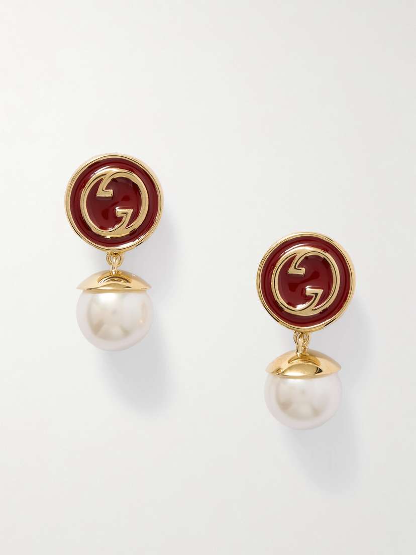 Gucci Blondie Gold-tone, Faux Pearl And Enamel Earrings