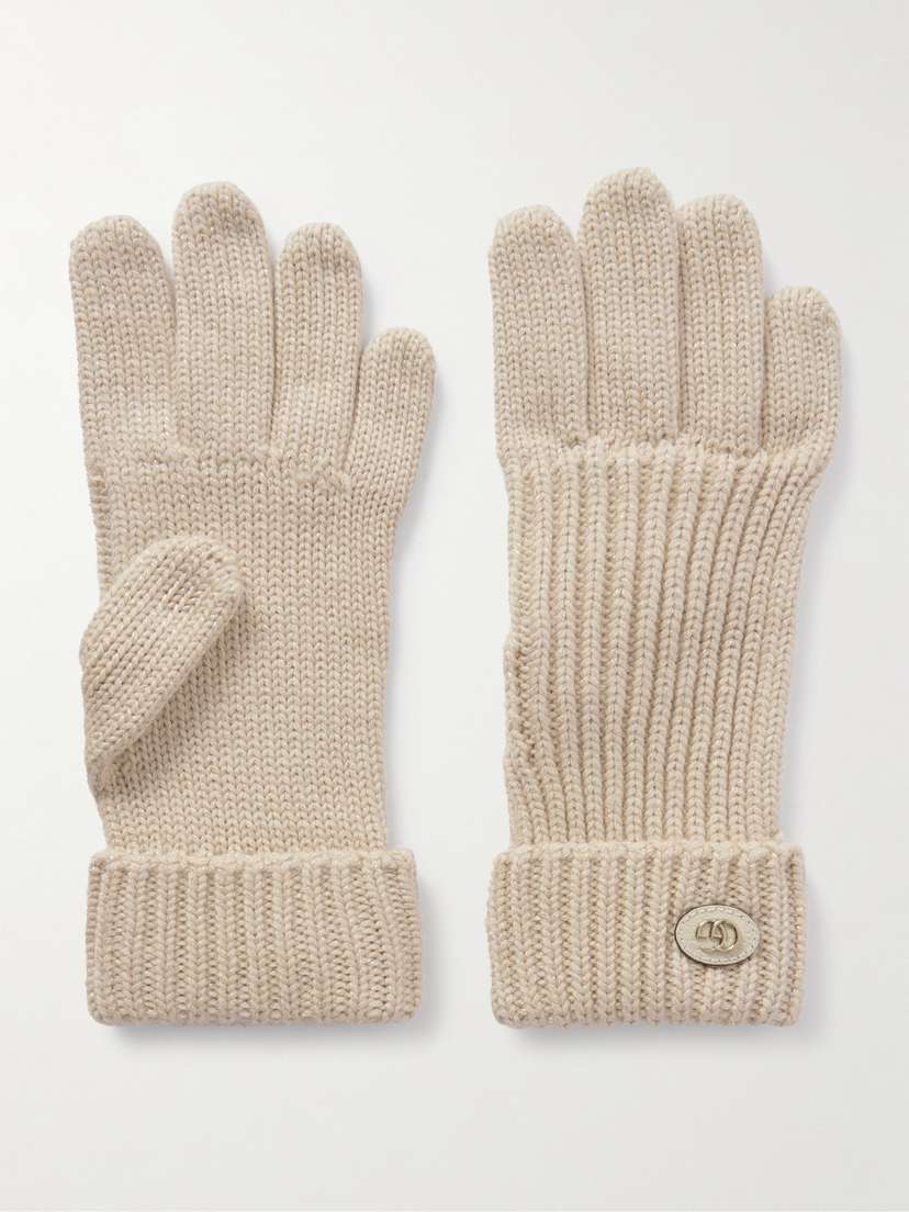 Gucci Embellished Leather-trimmed Ribbed Cotton Gloves
