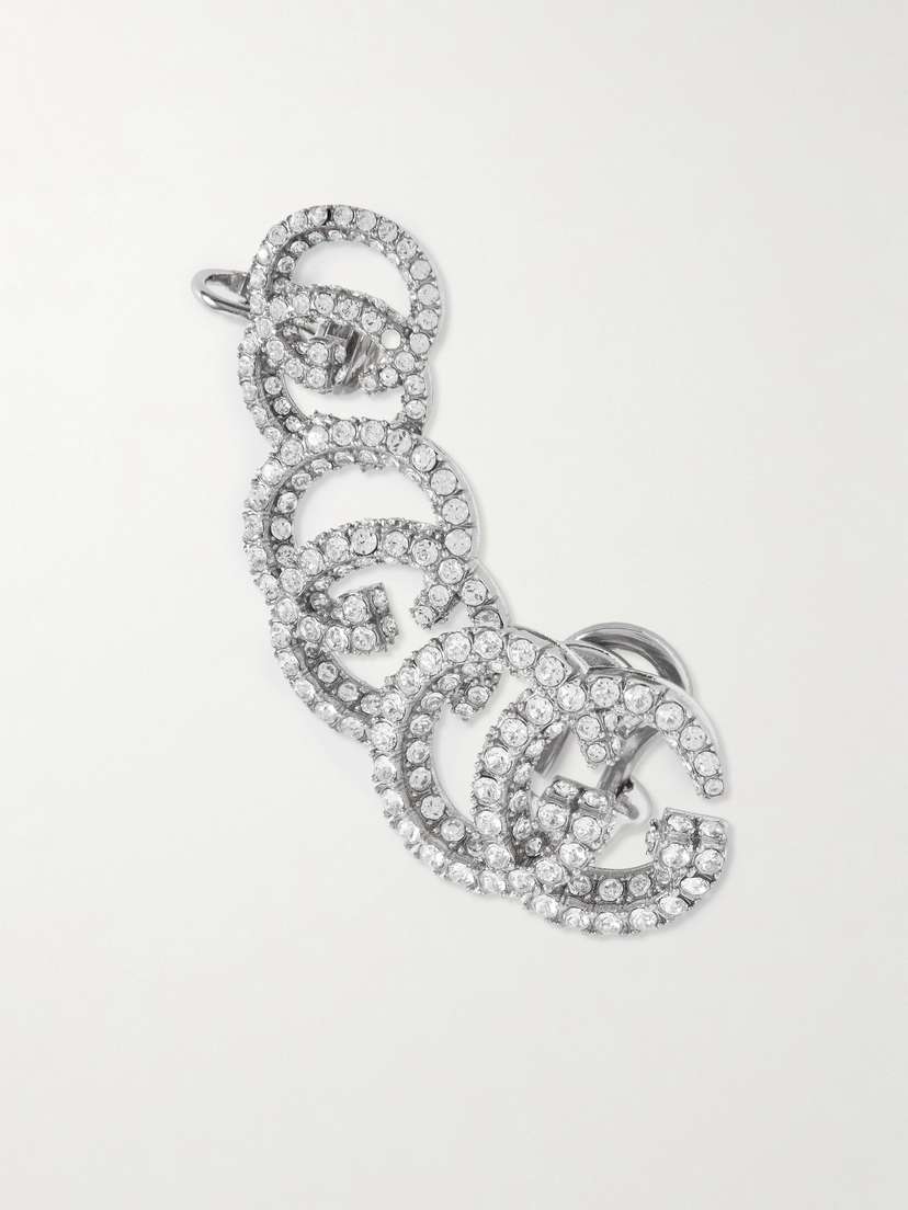 Gucci Gg Marmont Silver-tone Crystal Single Earring